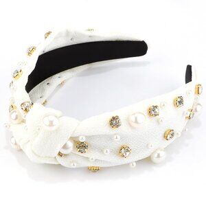 White Pearl Headband Knotted Headbands for Women Girls Hair Accessories